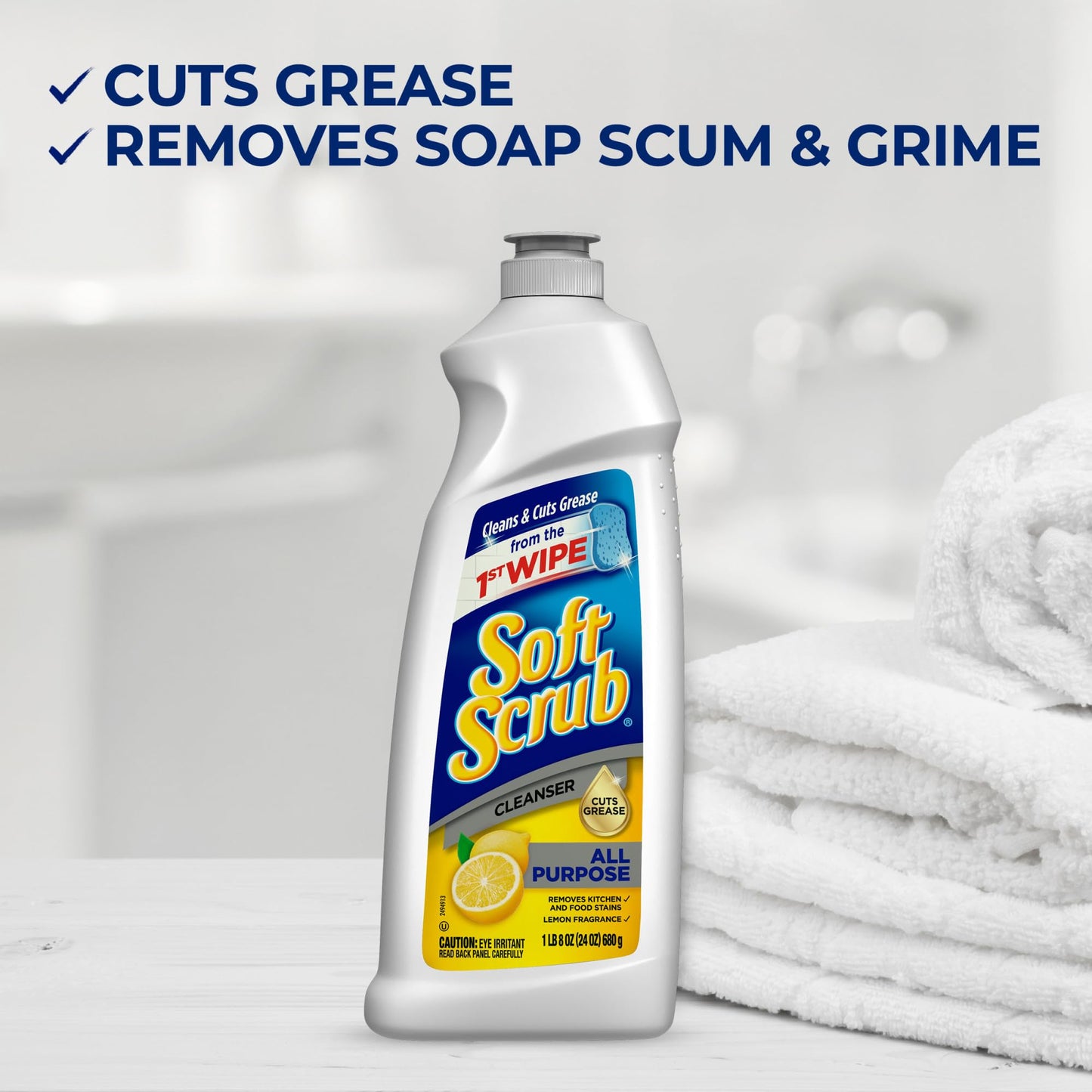 Soft Scrub Total All Purpose Bath & Kitchen Cleanser, Lemon Scent 24 oz