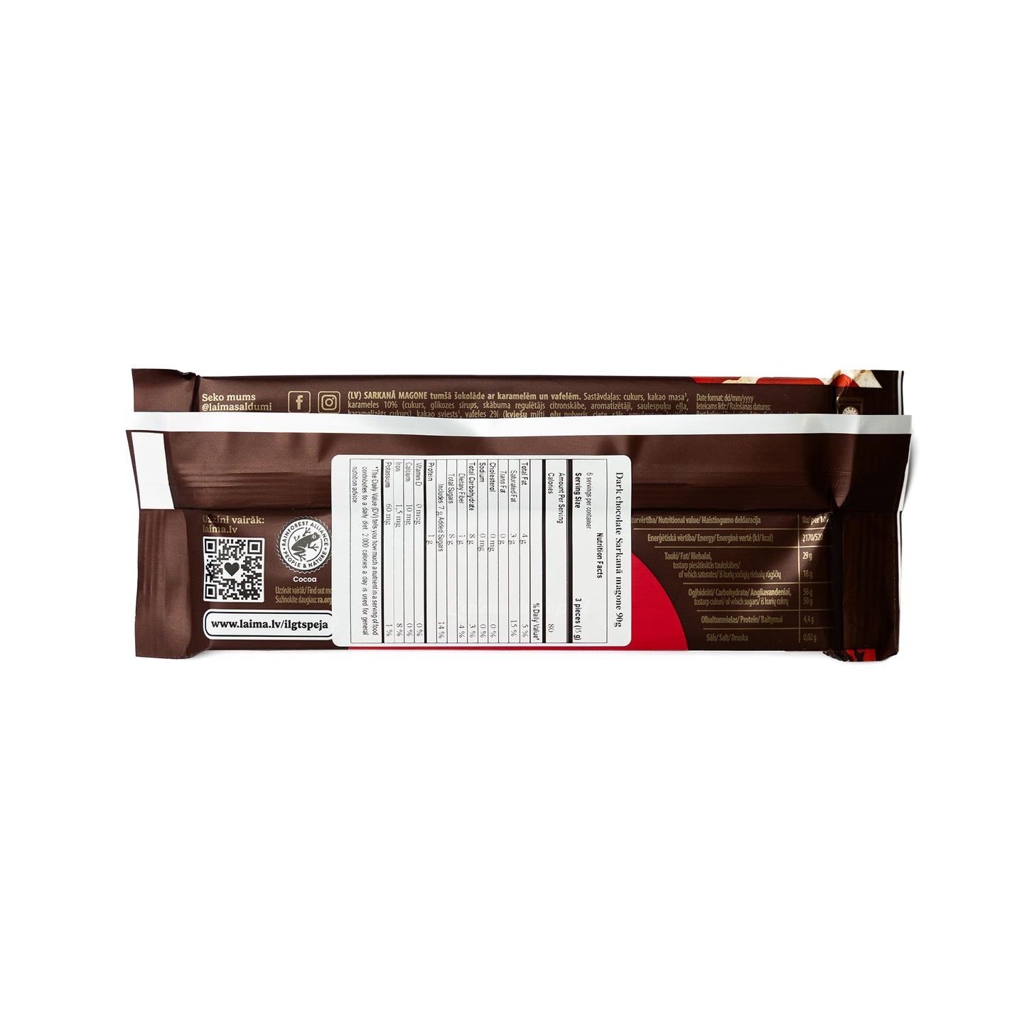 Laima Dark Chocolate (50%) with Caramel and Waffles, 90g Bars (Pack of 5), Sarkan? Magone (Red Poppy)