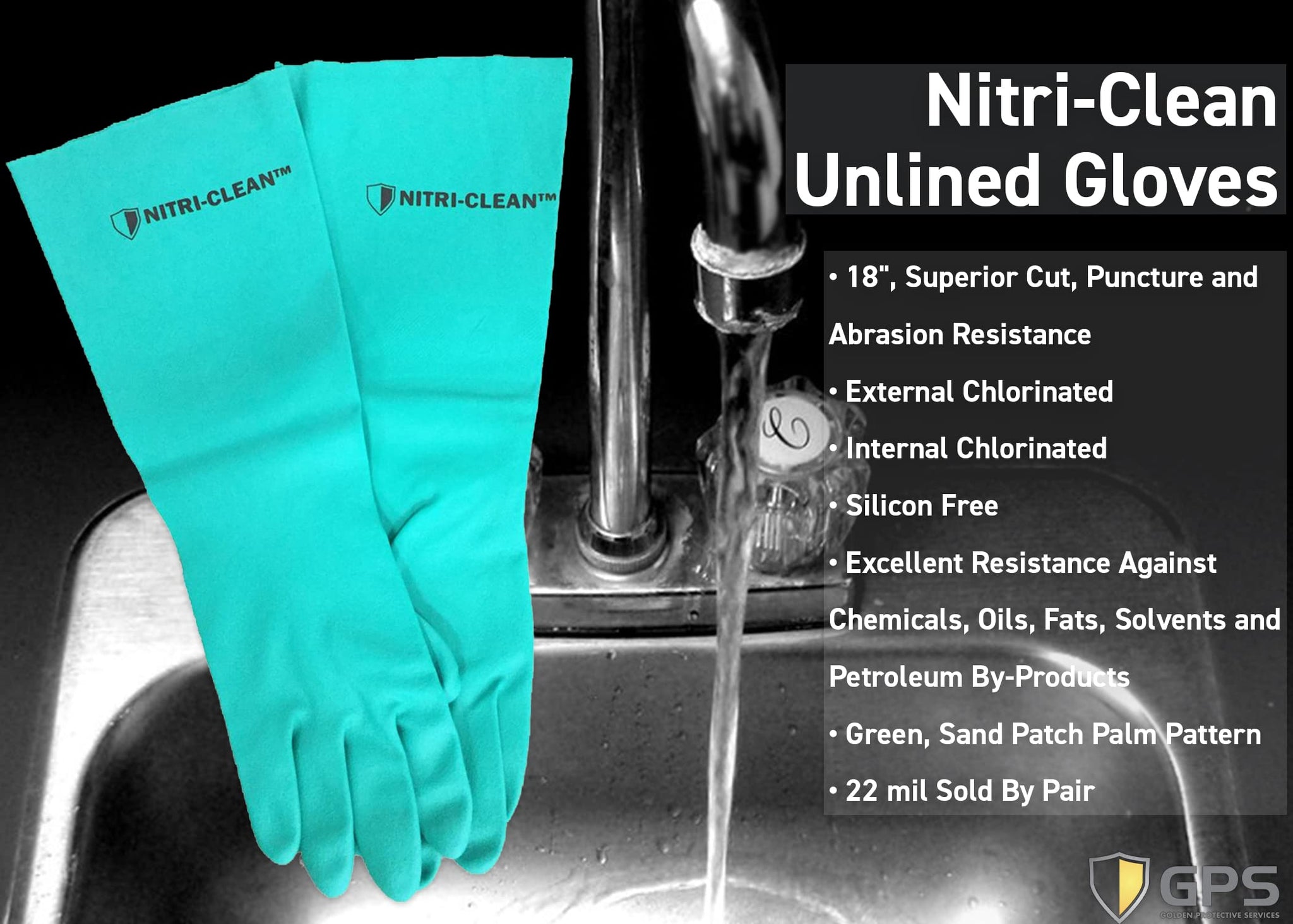 Nitri-Clean, Green Nitrile, 22mil, 18" Length, Unlined Gloves, Size Small, Sold By Pair