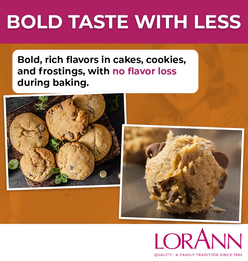 LorAnn Oils Cookie Butter Bakery Emulsion: True Essence, Ideal for Boosting Fruit Tones in Cakes, Cookies & Desserts, Gluten-Free, Keto-Friendly, Extract Substitute Essential for Your Kitchen, 4 Oz