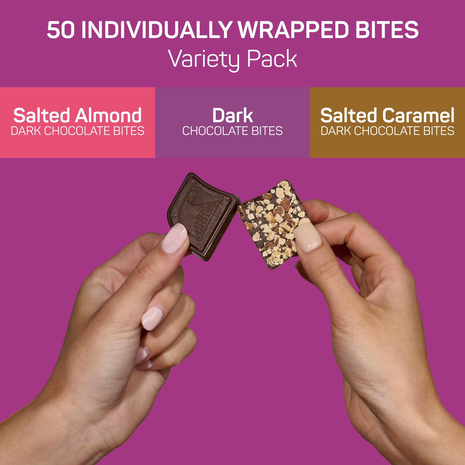 AWAKE - Caffeinated Chocolate Bites - USA Variety Pack (3 Flavors) 50 Bites - Dark, Salted Caramel, & Salted Almond - 50mg Caffeine - Coffee