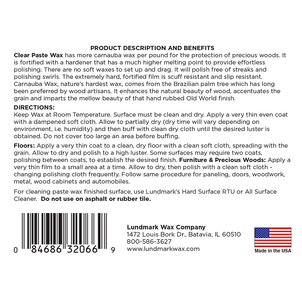 Lundmark Carnauba Paste Wax, Clear, 1-Pound, 3206P001-6 (LUN-3206P001-6)
