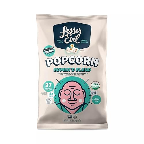 Lesser Evil Homer’s Blend Garlic Parmesan Organic Popcorn, Gluten Free, Non GMO, 4.6 Ounces (Pack Of 12)