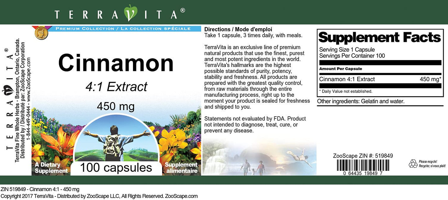 Cinnamon 4:1-450 mg (100 Capsules, ZIN: 519849) - 3 Pack