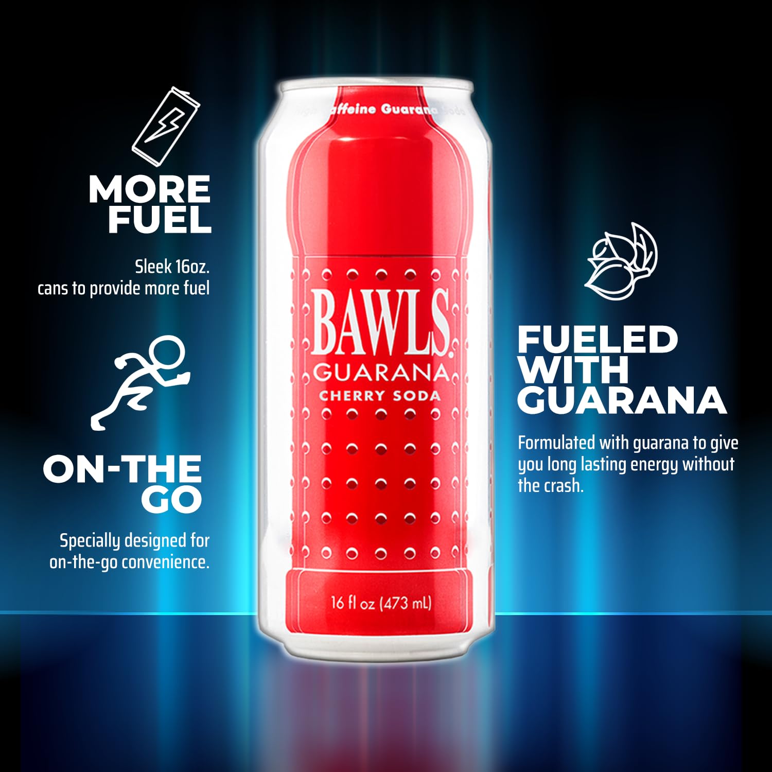 BAWLS Guarana Cherry, BAWLS Guarana Drink, Guarana Soda, Guarana Fueled Soda for Energy, High Energy Caffeinated Drink, 16oz 24 Pack Cans