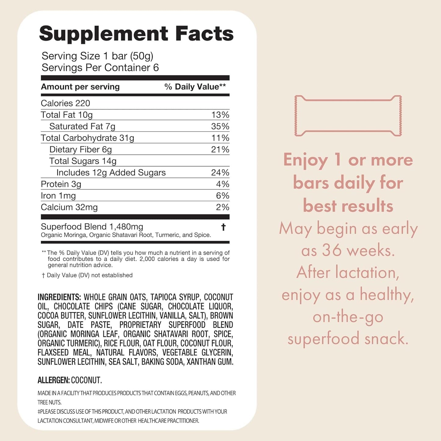 Boobie Superfood Oatmeal Chocolate Chip Cookie Lactation Bar for Breastfeeding Moms to Increase Milk Supply | #1 Selling Lactation Snack Bars | Vegan