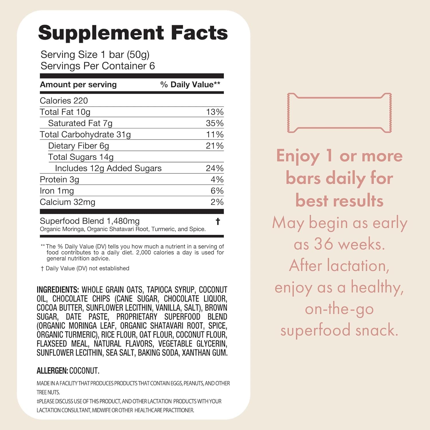 Boobie Superfood Oatmeal Chocolate Chip Cookie Lactation Bar for Breastfeeding Moms to Increase Milk Supply | #1 Selling Lactation Snack Bars | Vegan