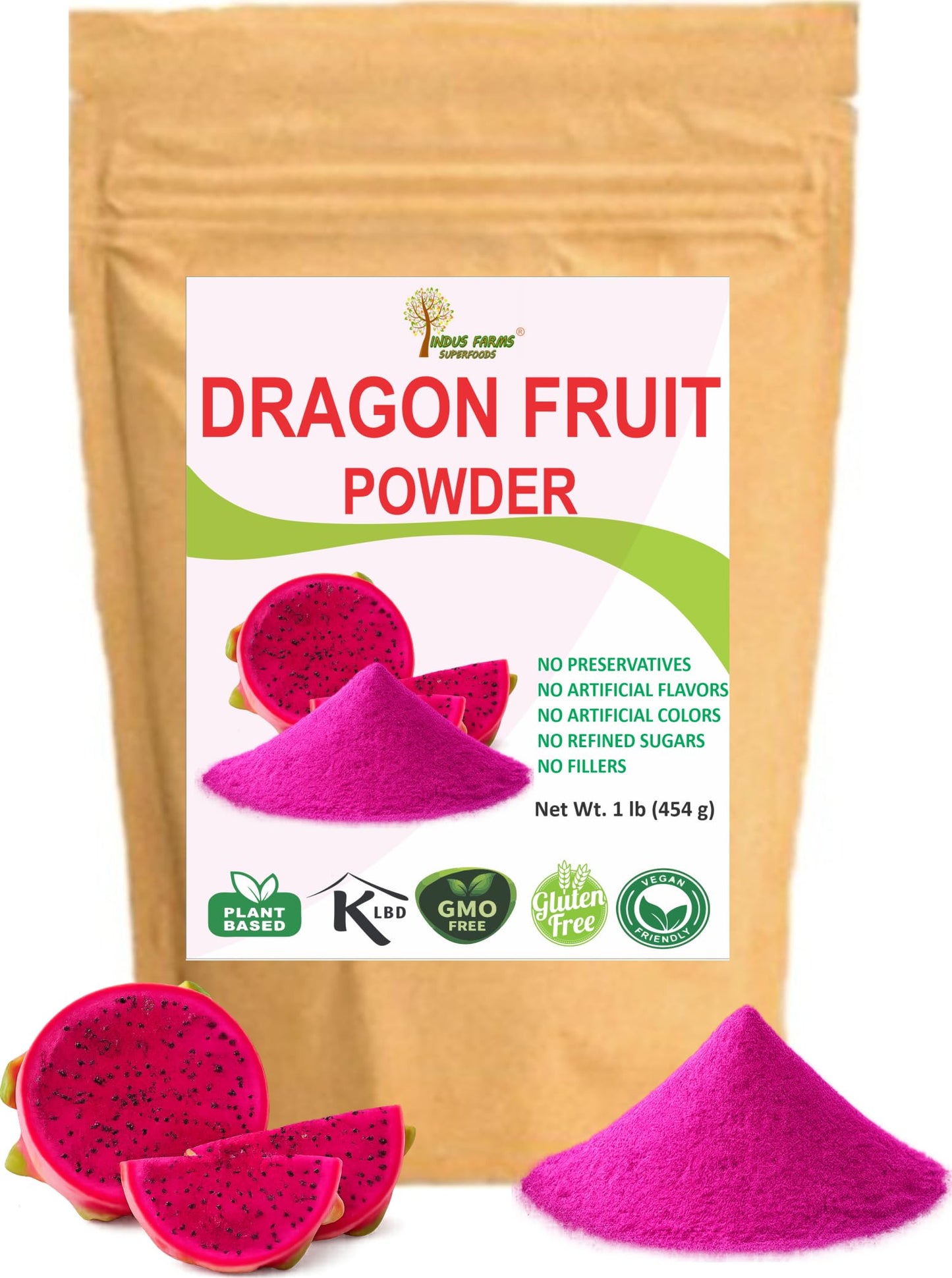 Indus Farms Red Dragon Fruit Powder (Pitaya Powder) - Vibrant Pink Color for Smoothies, Drinks & Baking - Fine Easy-Mix Powder for Natural Coloring