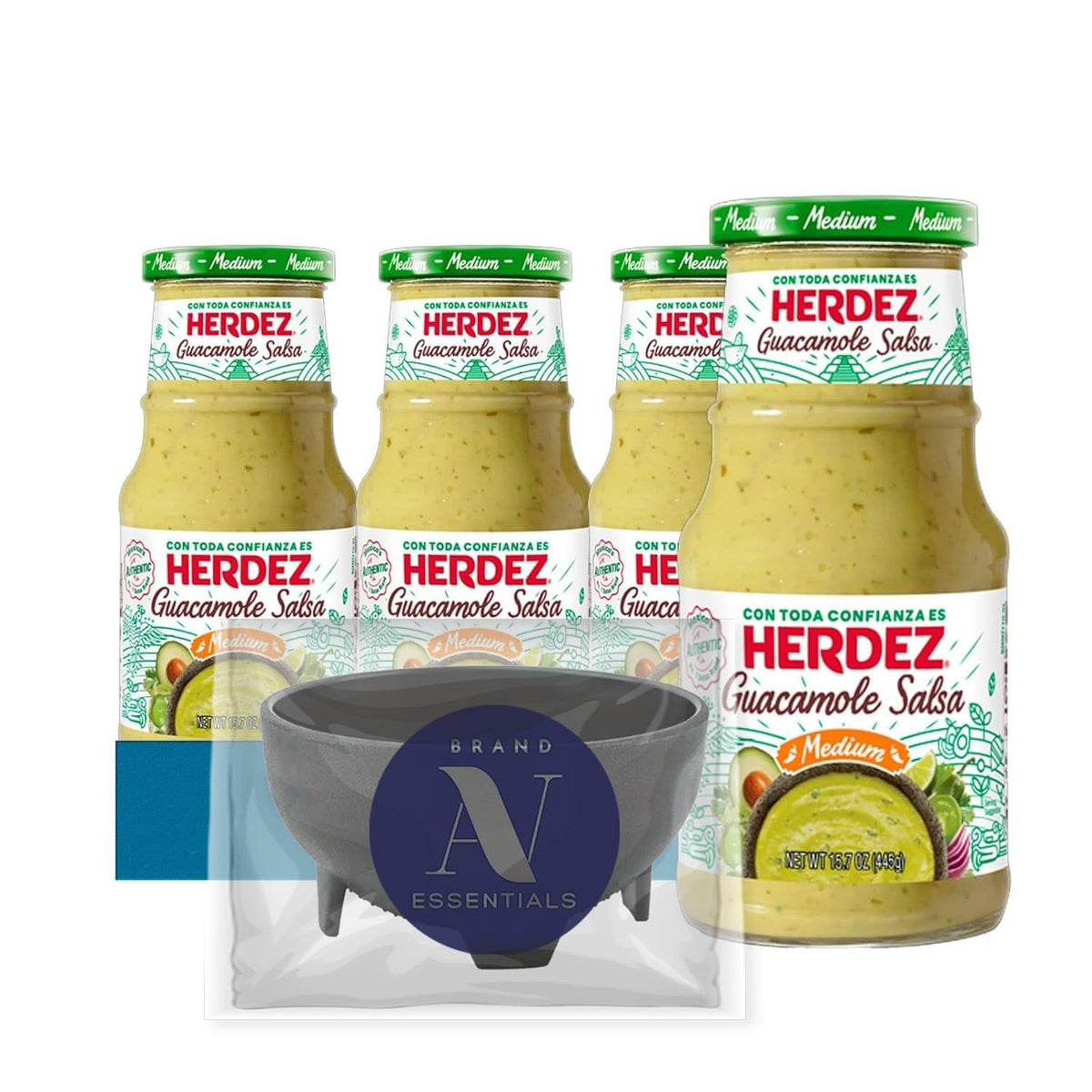Herdez - Lavinia Essentials Bundle: 4-Pack of Salsa Guacamole Medium 16oz Glass Bottle + 1 Utility Prop.