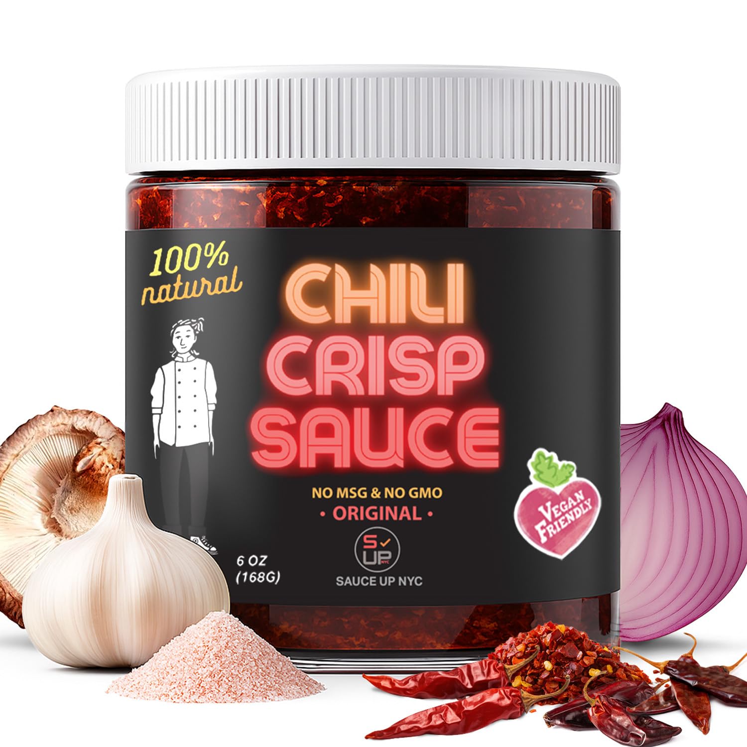 SAUCE UP Original Chili Crisp 6oz | Spicy Sweet Crunchy Umami Chili Oil & Sauce | Vegan, Keto, Gluten-Free, No MSG | 13+ Superfoods | Gourmet Artisan