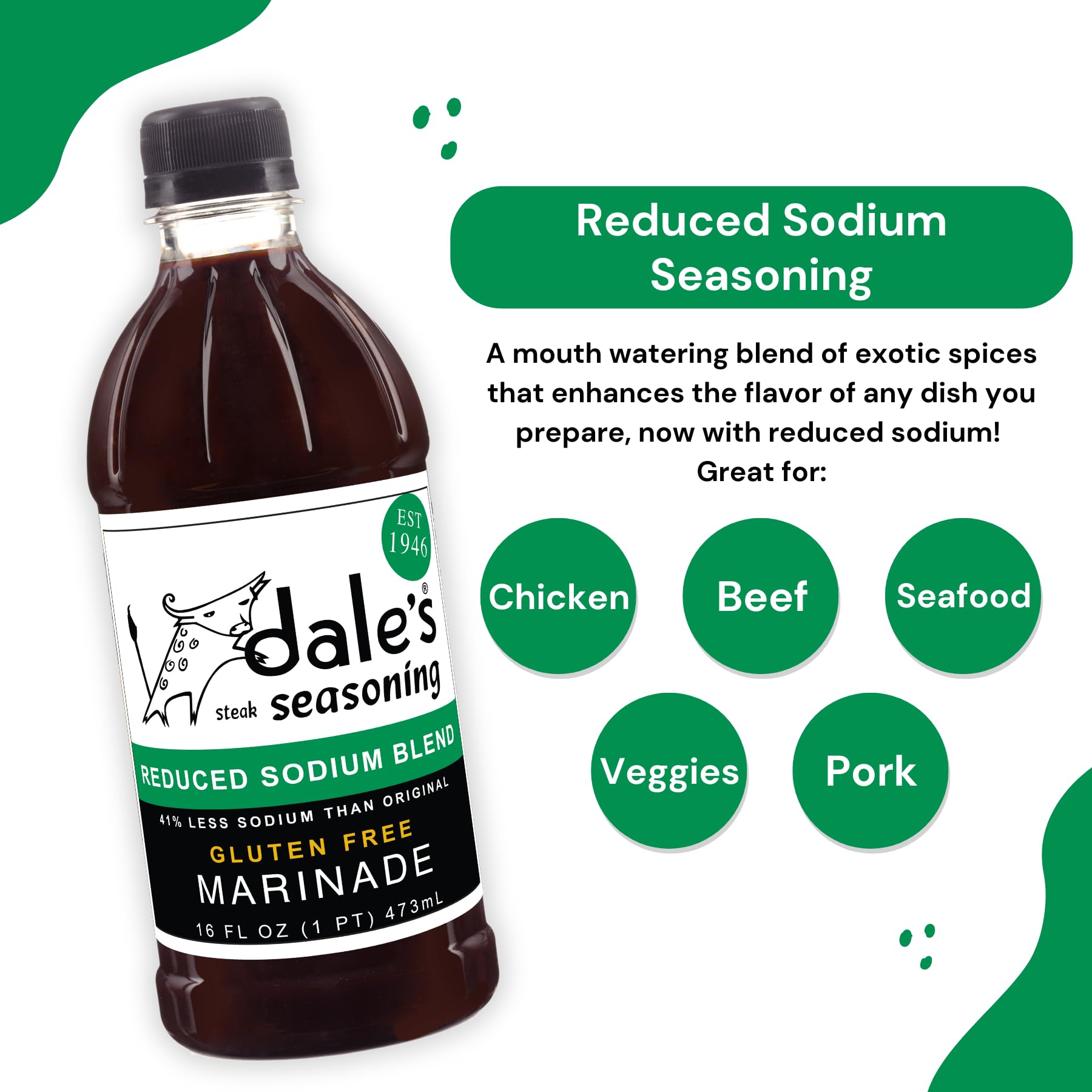 Steak Seasoning By Dale's, Reduced Sodium Blend, No Cholesterol | Delicious on All Meats, Fish | 16 oz Bottle (3 Pack) | No Long Marinating, Savory