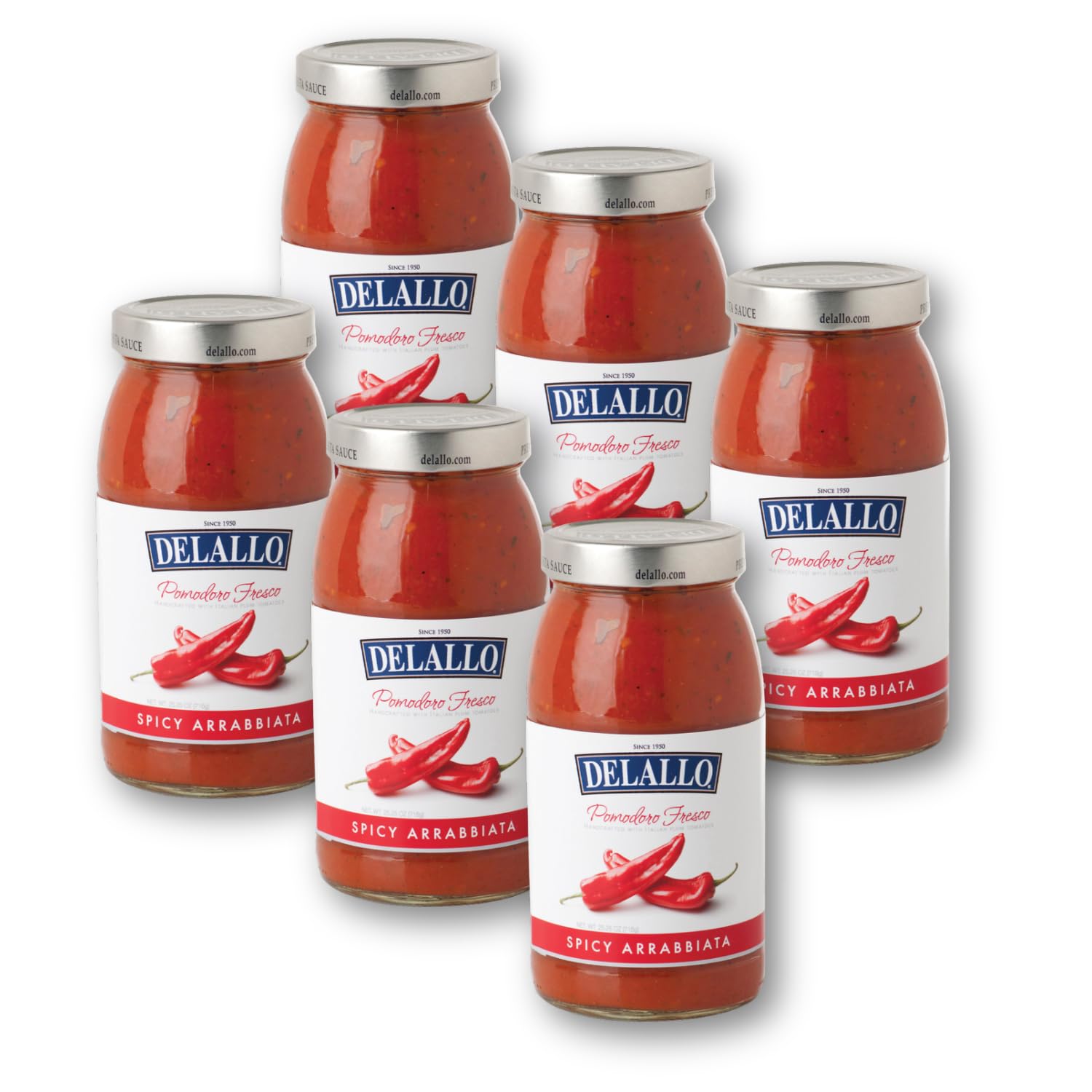 DeLallo Pomodoro Fresco Arrabiatta Sauce, 25.5 oz Jar, No Added Sugar, All Natural, Gluten Free, Non-GMO, Vegan, Spicy Pasta Sauce with Fiery Tomato