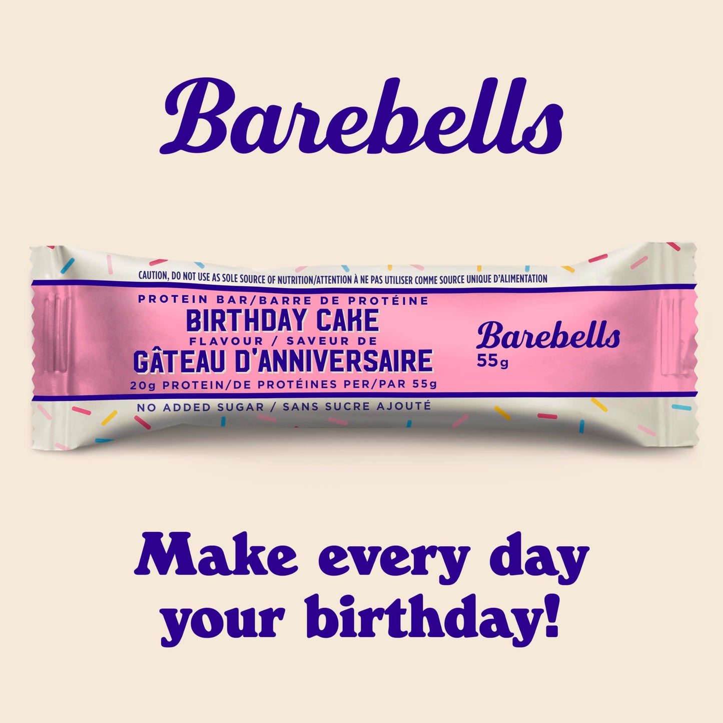 Barebells Protein Bar - 55g, Box of 12 Units | Birthday Cake Flavor, 20g Protein, No Added Sugar, Collagen, Crispy and Creamy Texture
