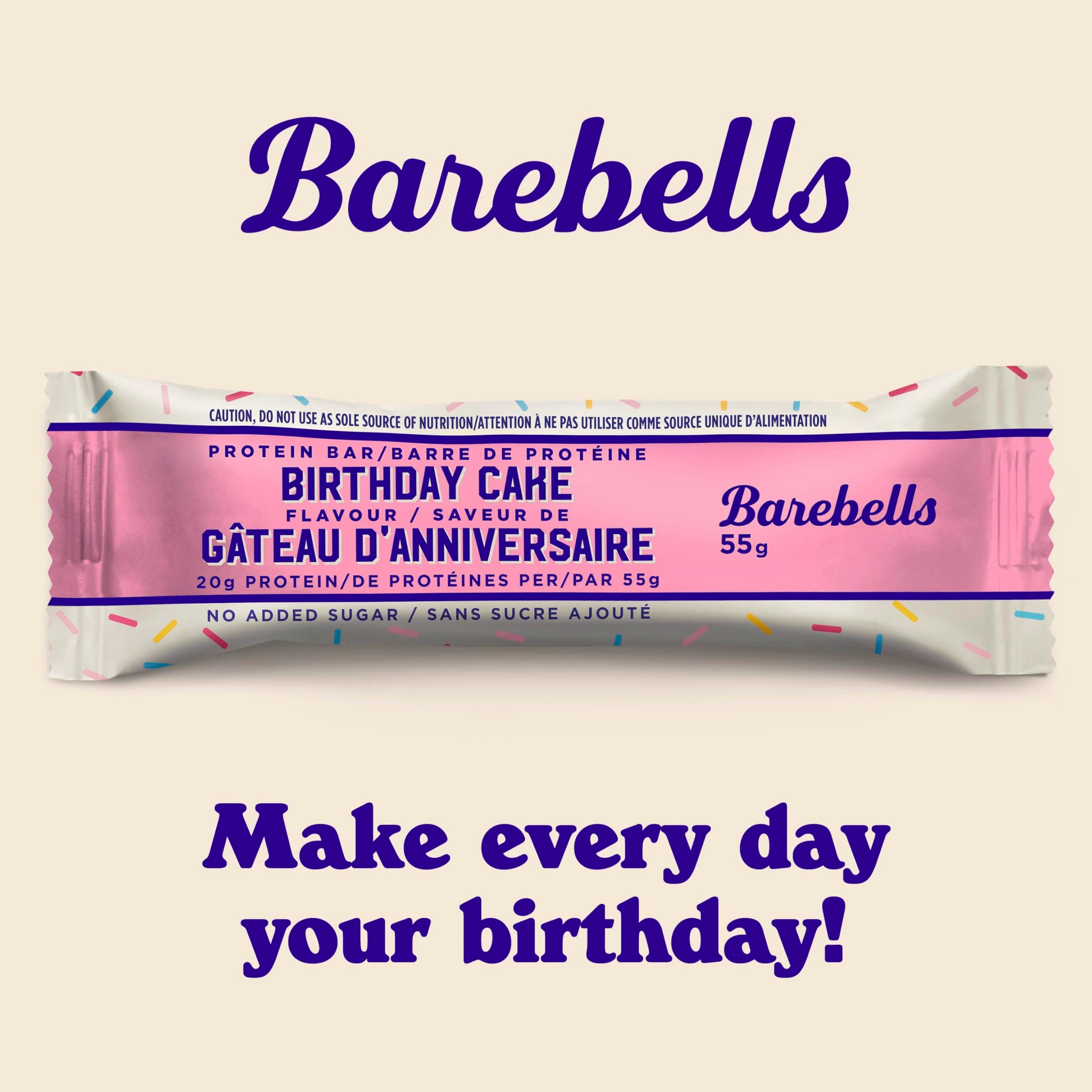 Barebells Protein Bar - 55g, Box of 12 Units | Birthday Cake Flavor, 20g Protein, No Added Sugar, Collagen, Crispy and Creamy Texture