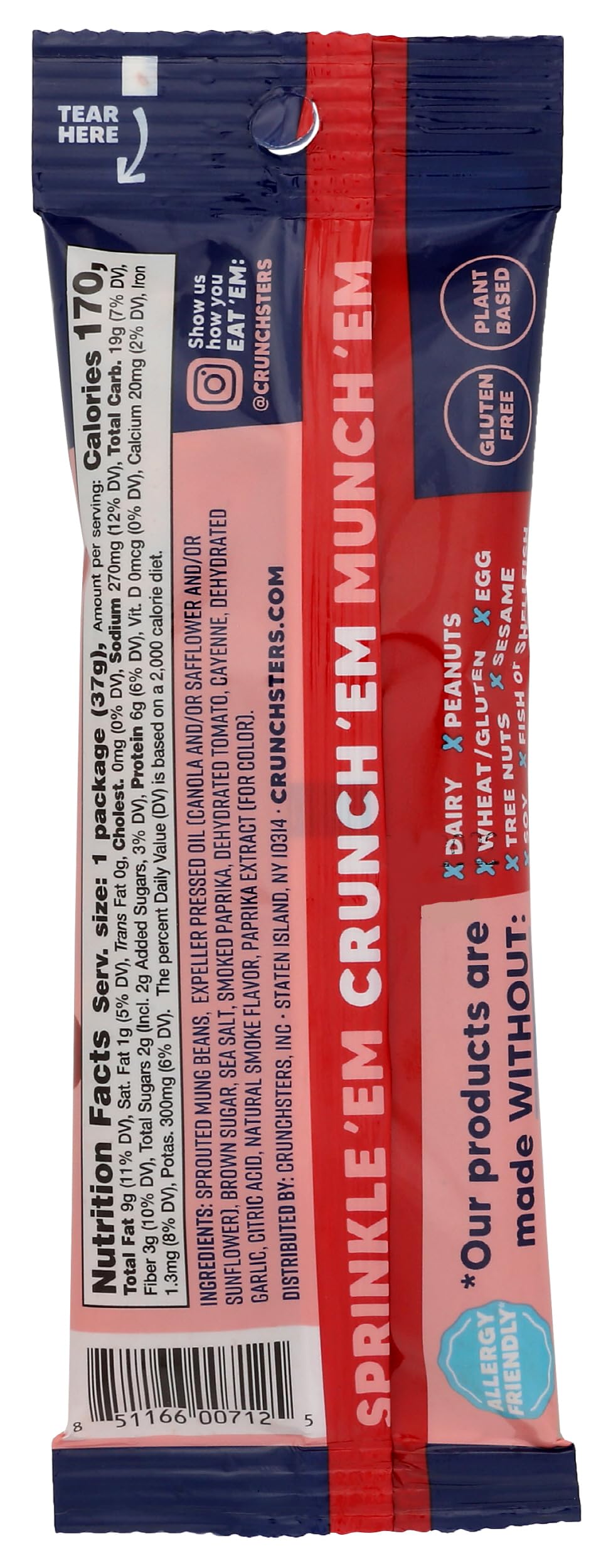 Crunchsters, Protein Snack Sprouted Barbeque, 1.3 Ounce