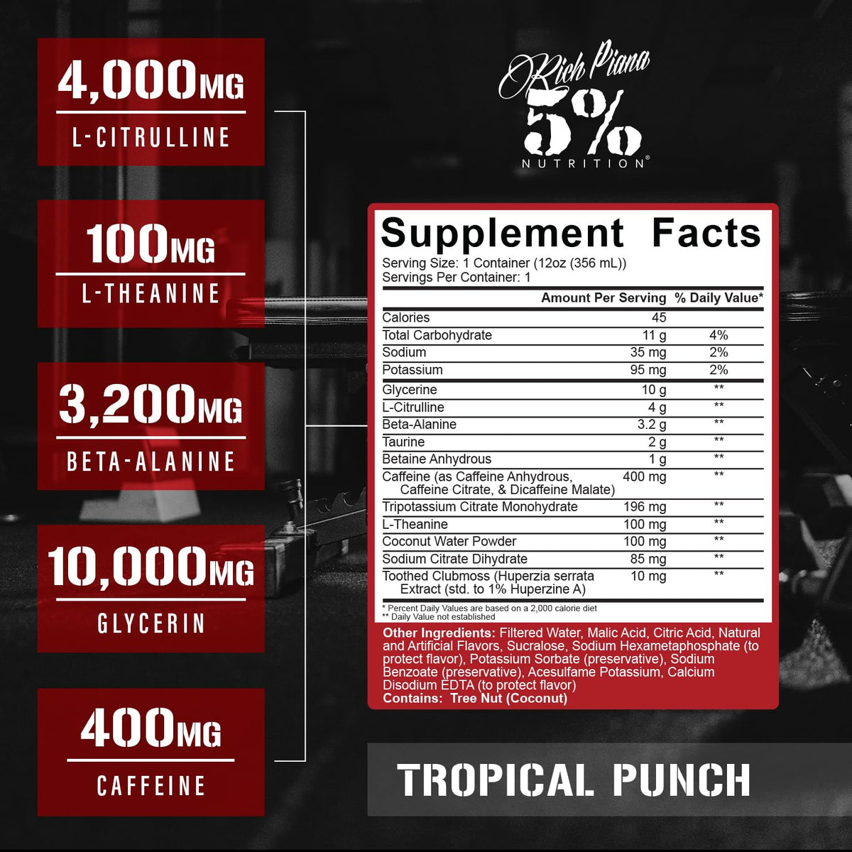 5% Nutrition Kill It Energy Drink, High Stim Pre Workout (Tropical Punch)