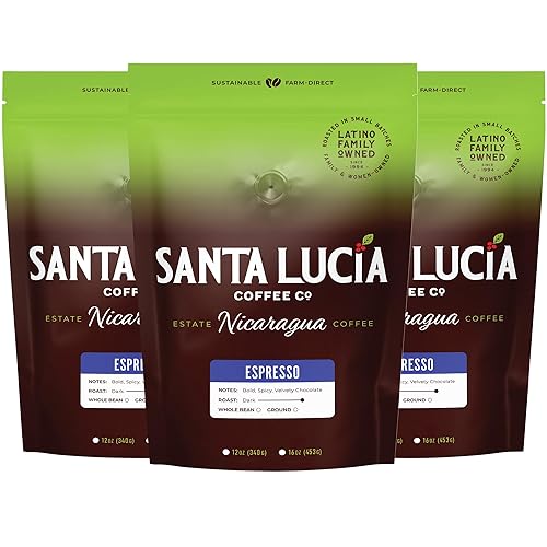 Santa Lucia Coffee Café Crema Espresso Roast Coffee - Specialty Volcanic Nicaraguan Espresso Roast - Farm-Direct, Low-Acid - Dense Golden Crema