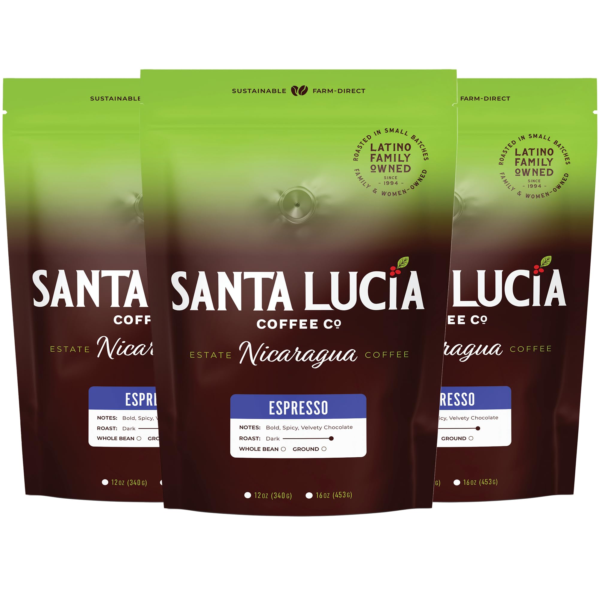 Santa Lucia Coffee Café Crema Espresso Roast Coffee - Specialty Volcanic Nicaraguan Espresso Roast - Farm-Direct, Low-Acid - Dense Golden Crema