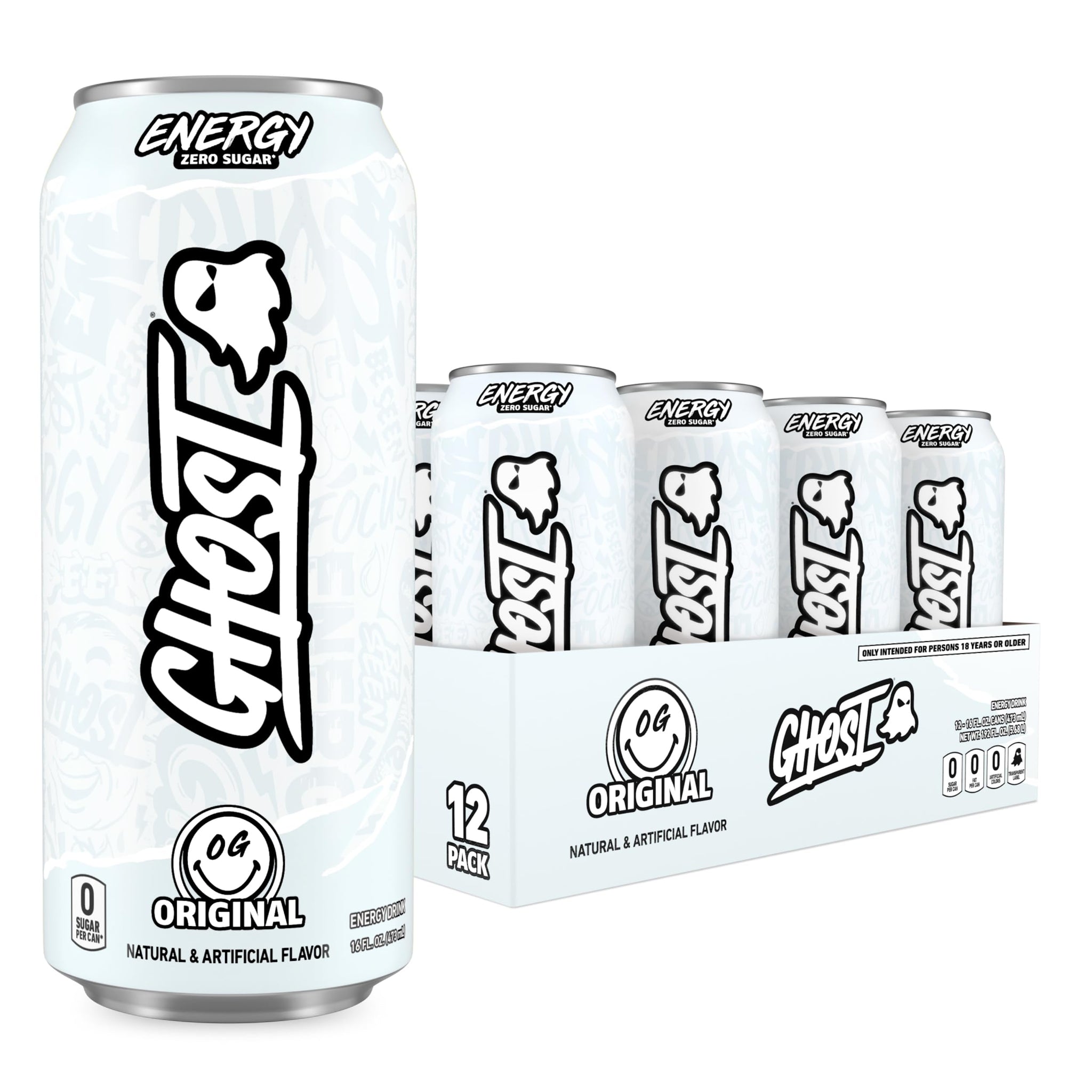 GHOST Energy Drink - 12-Pack, Original, 16oz - Energy & Focus & No Artificial Colors - 200mg of Natural Caffeine, L-Carnitine & Taurine - Gluten-Free
