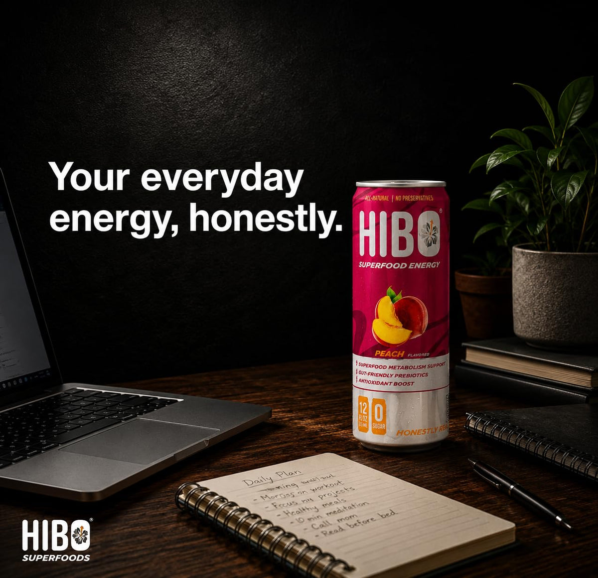 HIBO Superfood Energy Peach, Sugar Free, 150mg Caffeine