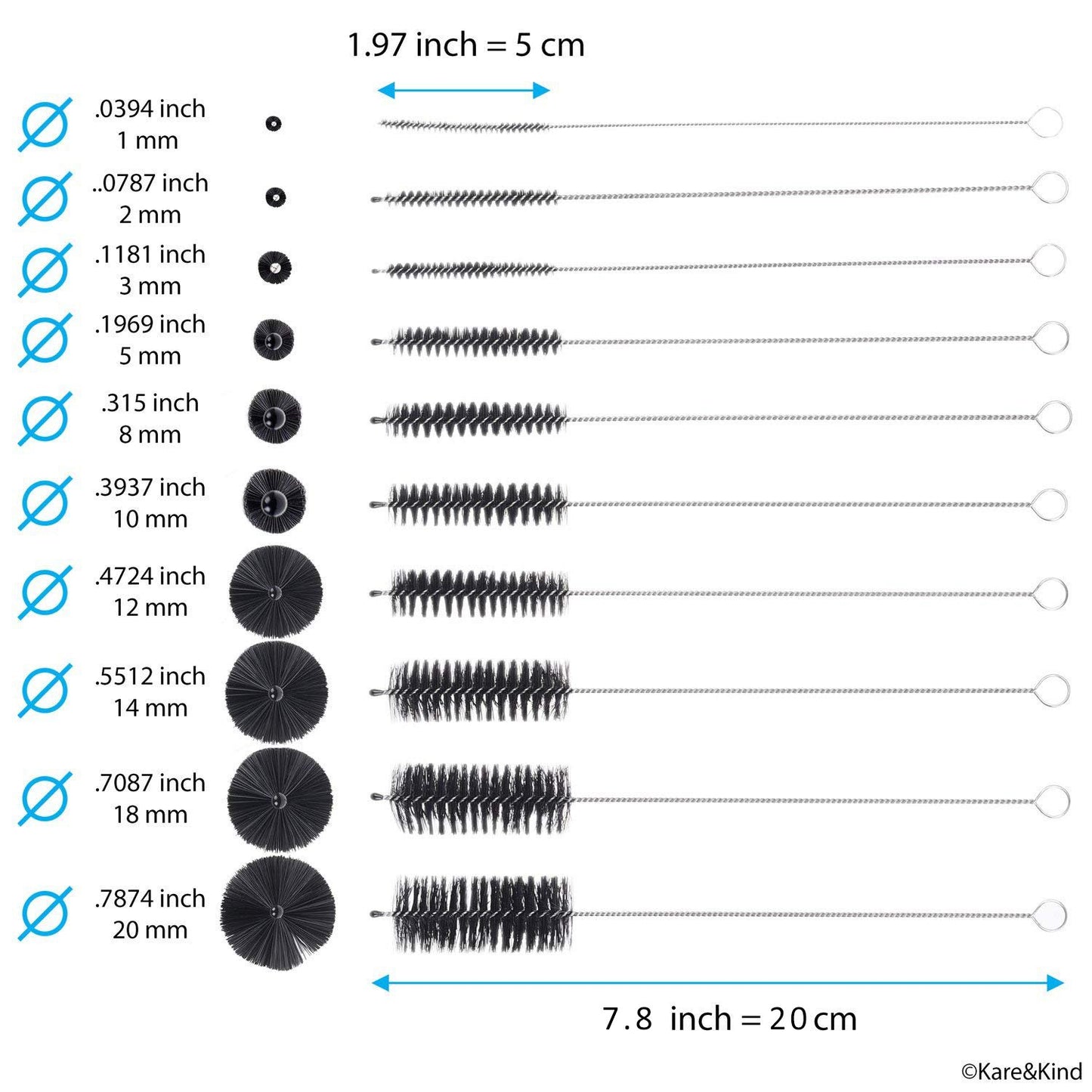 Set of 15 Cleaning Brushes and 10 Cleaning Needles - for Small Openings/Tubes/Pipes - for Example: Spray Paint Gun, Car/Motorcycle/Scooter Carburetor