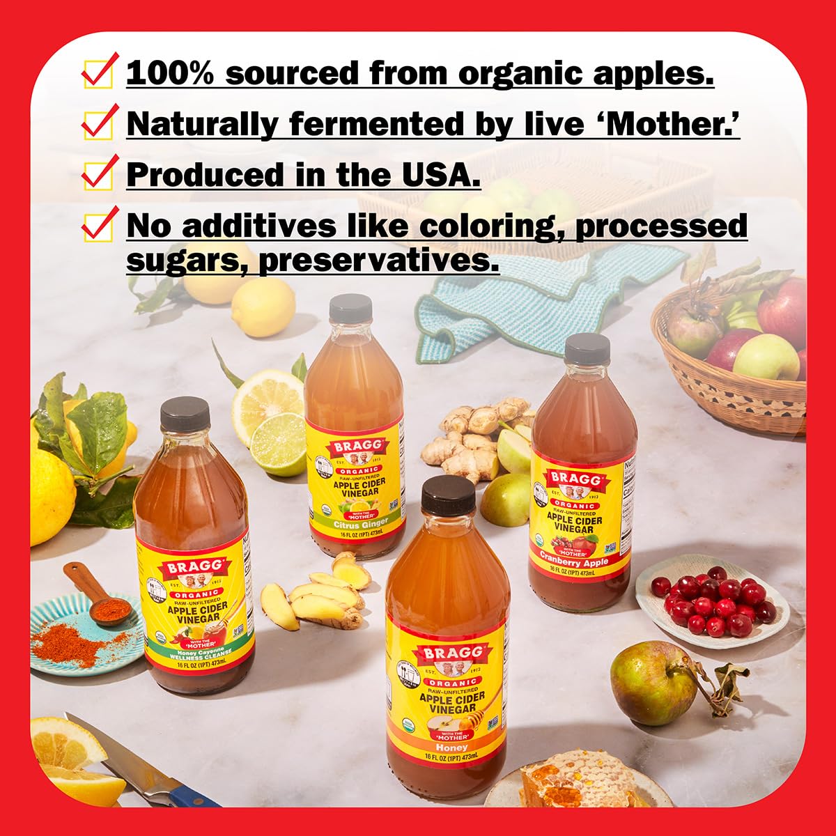 Bragg Organic Apple Cider Vinegar Cranberry Apple Blend with the Mother - 16 fl oz - Raw and Unfiltered