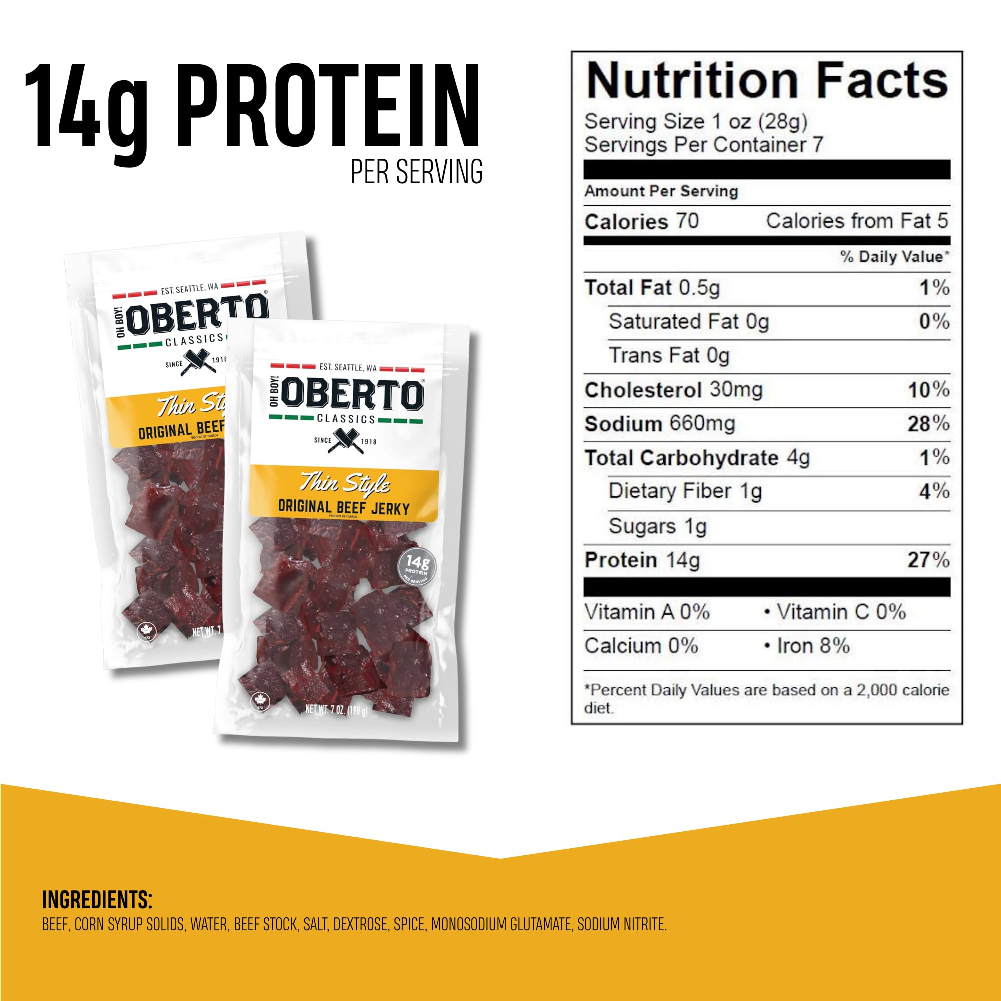 Oh Boy! Oberto Classics Thin Style Original Beef Jerky, 7 Ounce