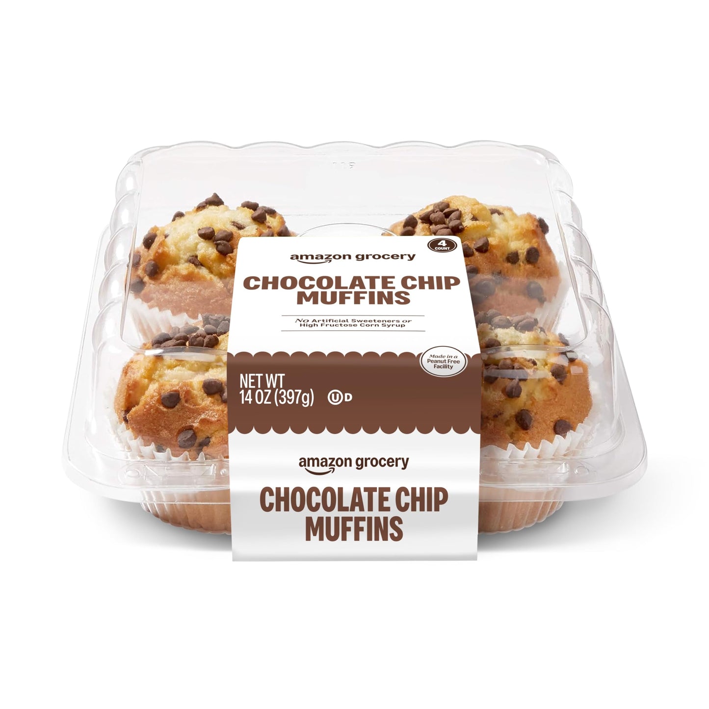 Amazon Grocery, Chocolate Chip Muffins, 14 Oz, 4 Ct, Frozen