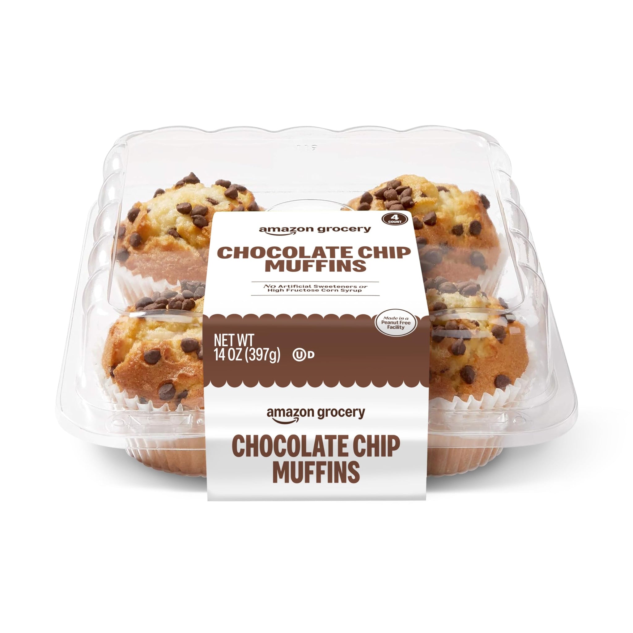 Amazon Grocery, Chocolate Chip Muffins, 14 Oz, 4 Ct, Frozen