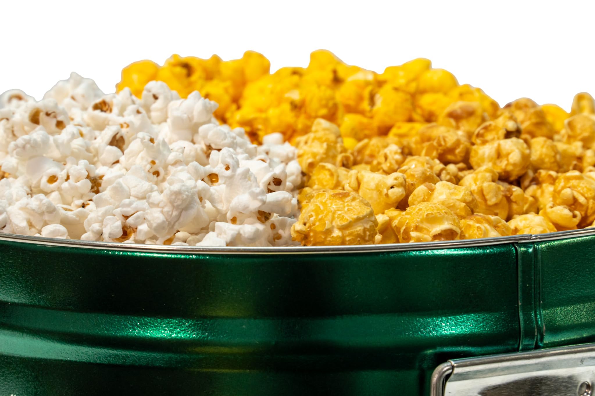 Colby Ridge 3 Way Football Popcorn Tin - White, Caramel, and Cheese Gourmet Craft Popped Gluten Free (3 Gallon - Nebraska)