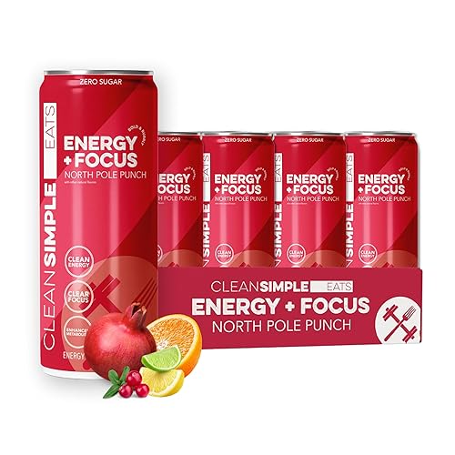 Clean Simple Eats Energy + Focus Drink, Energy Drink With 100 Mg Organic Caffeine, L Theanine, B Vitamins & Prebiotic Fiber, Naturally Sweetened, Zero