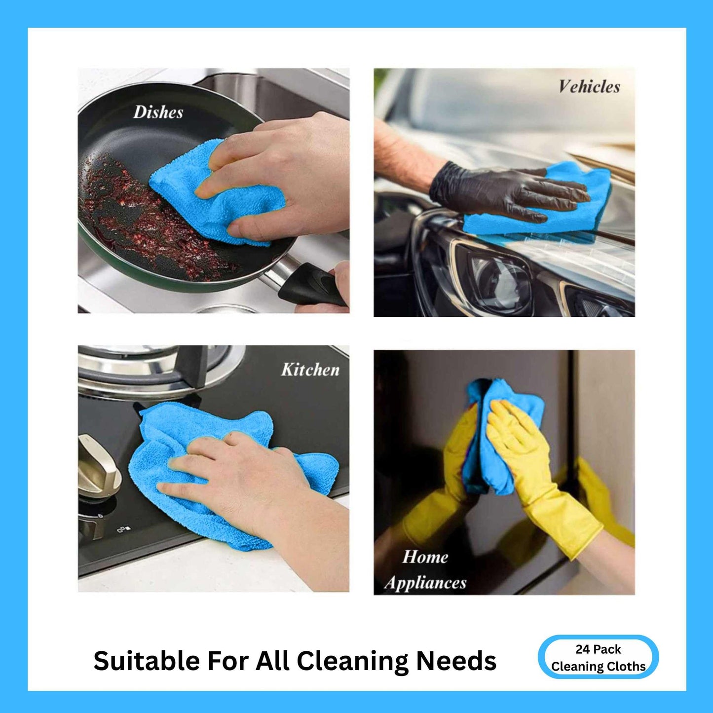Cleanex Microfiber Cleaning Cloth for Kitchen & households, Towels for Cars. (300gsm) (Pack of 24 Blue)