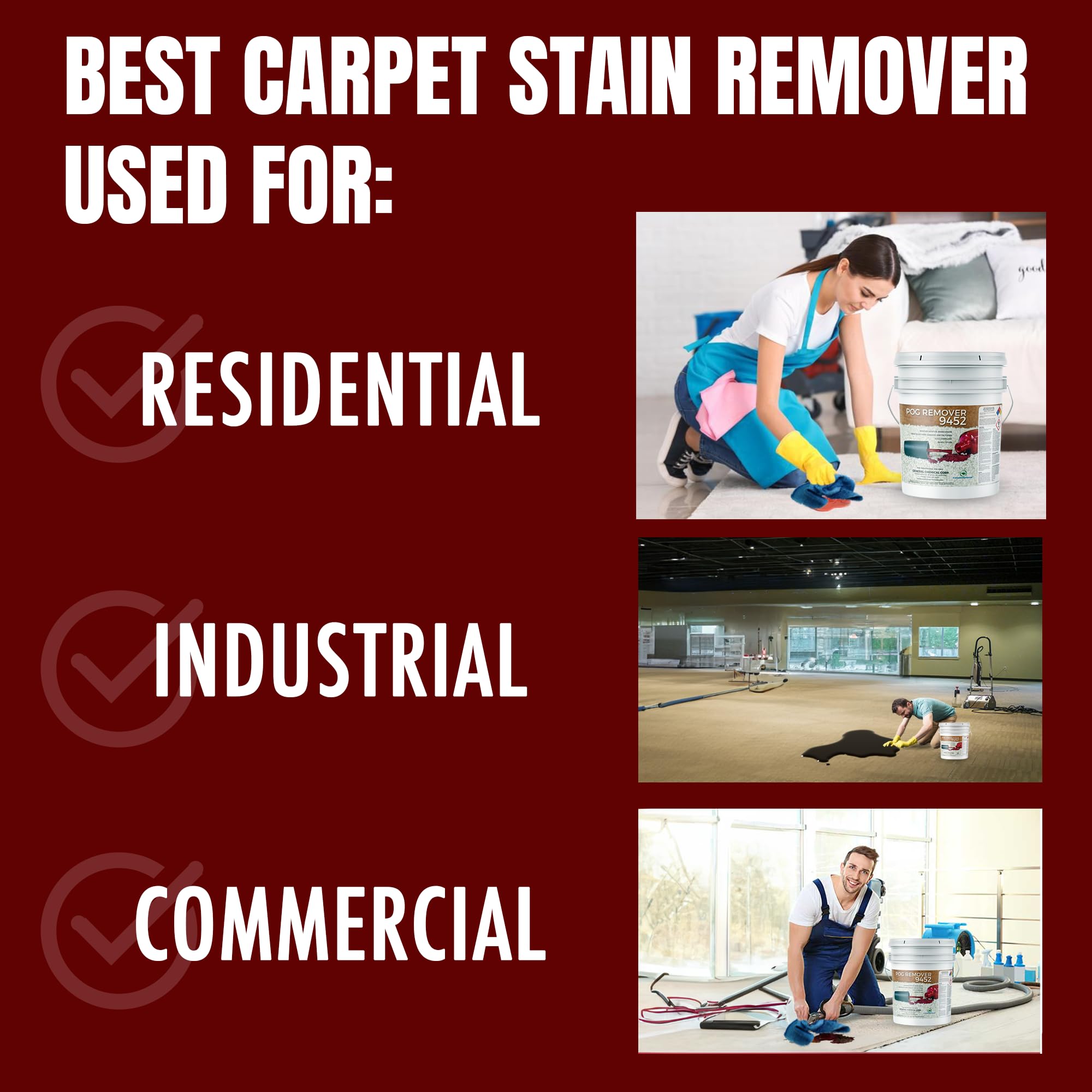 CarpetGeneral - POG Remover 9452 - Carpet Stain Remover and Degreaser - Use For Heavy-Duty Spot Cleaning - Professional Grade Cleaner - 5 Gallon Pail