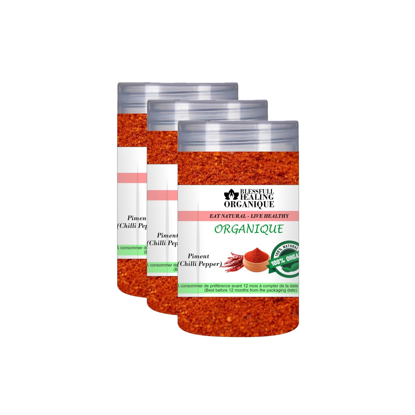 Blessfull Healing Organic Chilli Pepper 100 Gram (3.52 oz) Each (Pack Of 3) = 300 Grams, Vegan