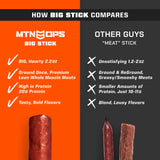 MTN OPS Big Stick High Protein Meat Sticks - 20g Protein, 10% Collagen - Jalapeño Pepper Jack Flavor - Individually Wrapped Beef Snacks - 10 Count