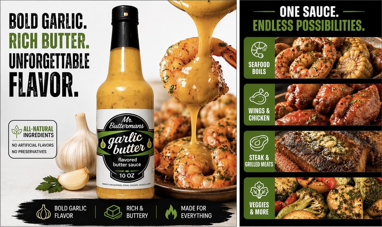 Mr.Buttermans All Natural Gourmet Garlic Butter Sauce,10oz Bottle, 10 Fl Oz (Pack of 1)