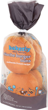 bakerly Brioche Burger Buns, 4 Pack, 7.05 Ounce (Frozen)