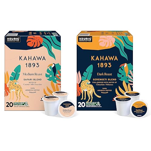 Kahawa 1893 Variety Pack Coffee K-Cup Pods - Safari & Serengeti Blend (40 Count) - As Seen on Shark Tank, 1 Box Medium Roast + 1 Box Dark Roast
