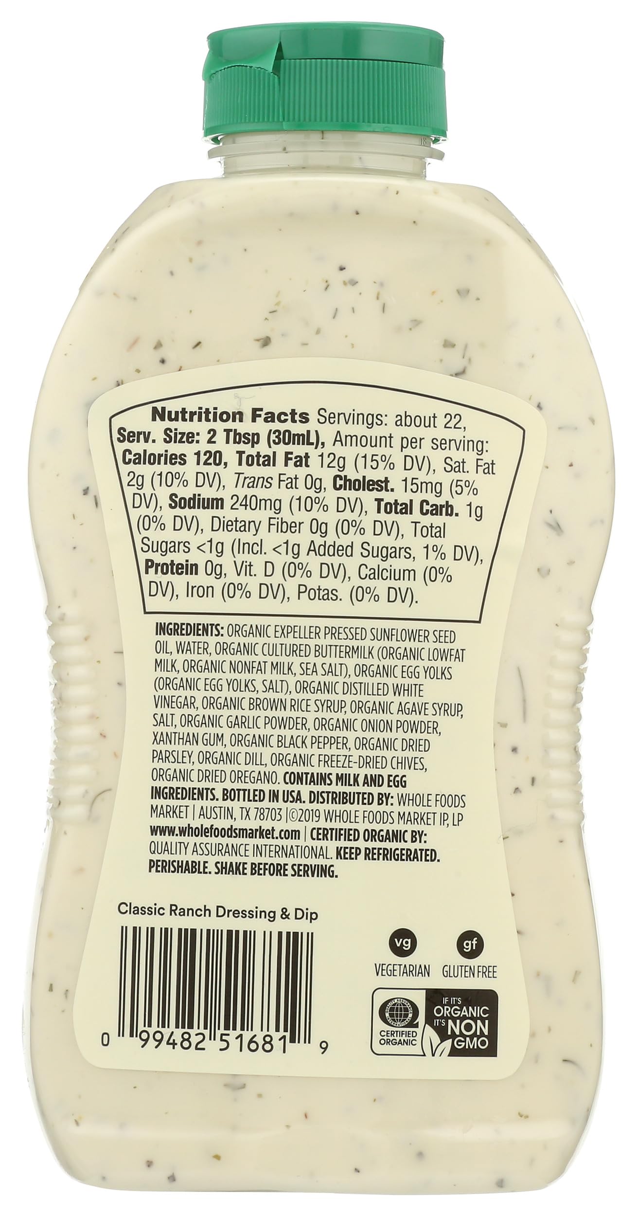 365 By Whole Foods Market Organic Family Size Classic Ranch, 21.8 Fz
