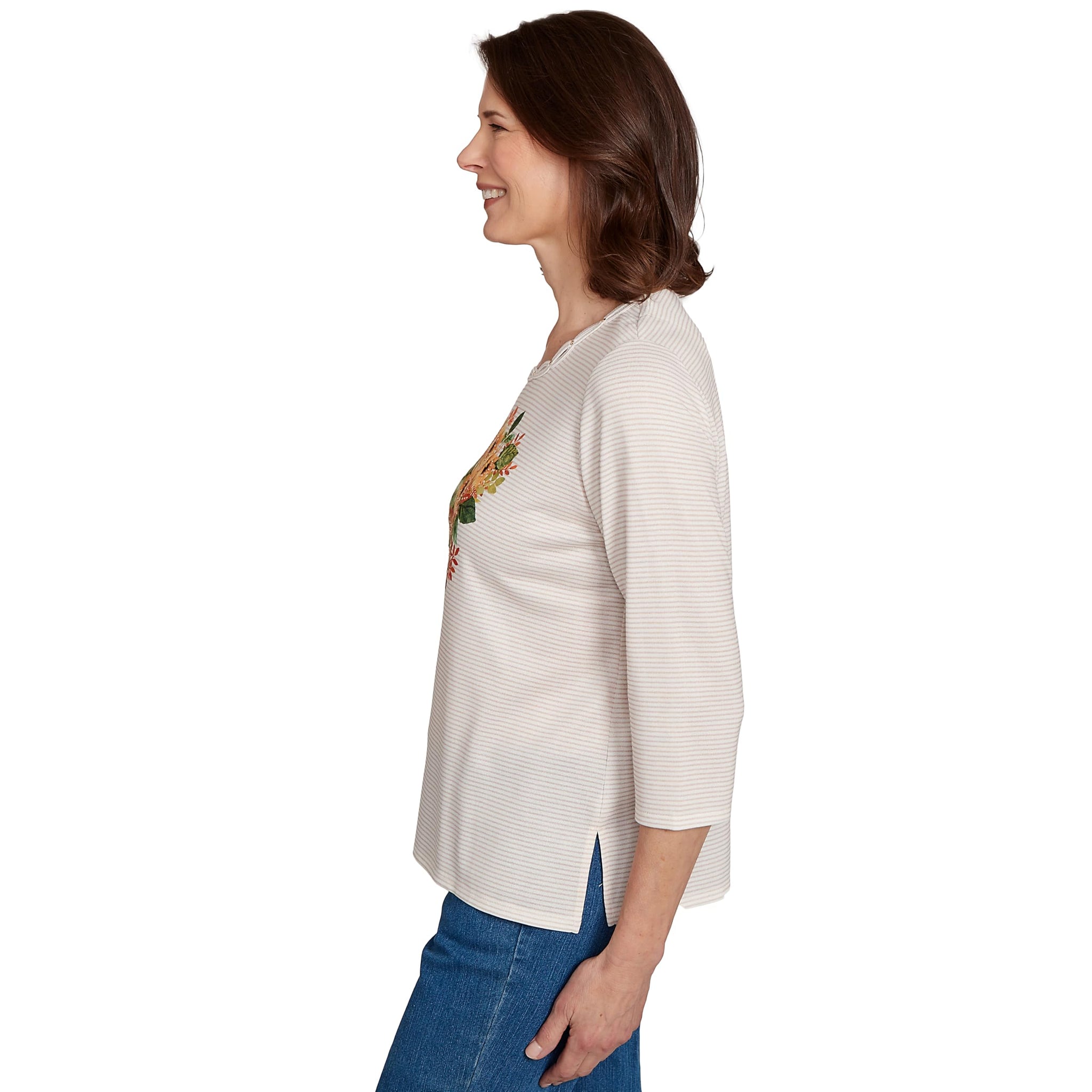 Alfred Dunner Women's Petite Harvest Basket Top Size PL Oatmeal Multi