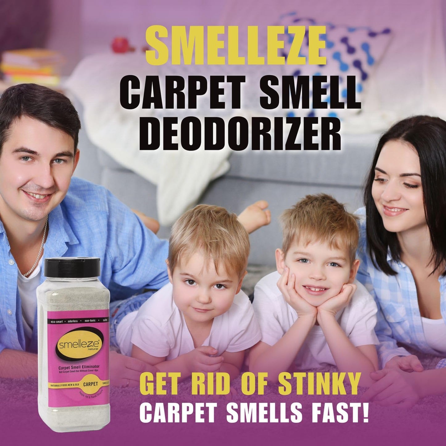 SMELLEZE Natural New Carpet Smell Deodorizer, Carpet Odor Eliminator Powder - Deodorizes All New Carpets, Rugs & Upholstery, 50 lb. Powder