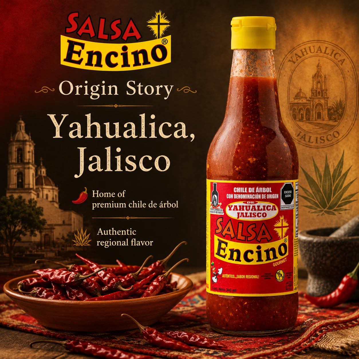 Salsa Encino Chile de Árbol Hot Sauce, Authentic Mexican Hot Sauce from Yahualica Jalisco, Stone-Ground & Naturally Fermented, Bold Heat for Wings