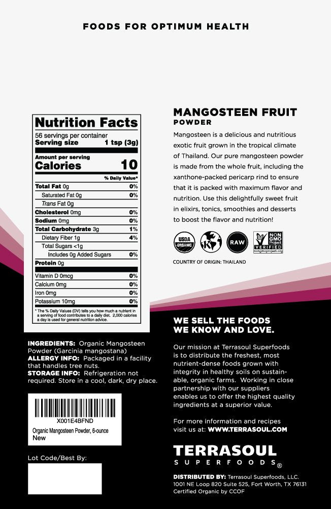 Terrasoul Superfoods Mangosteen Fruit Powder (Organic), 6 Ounces