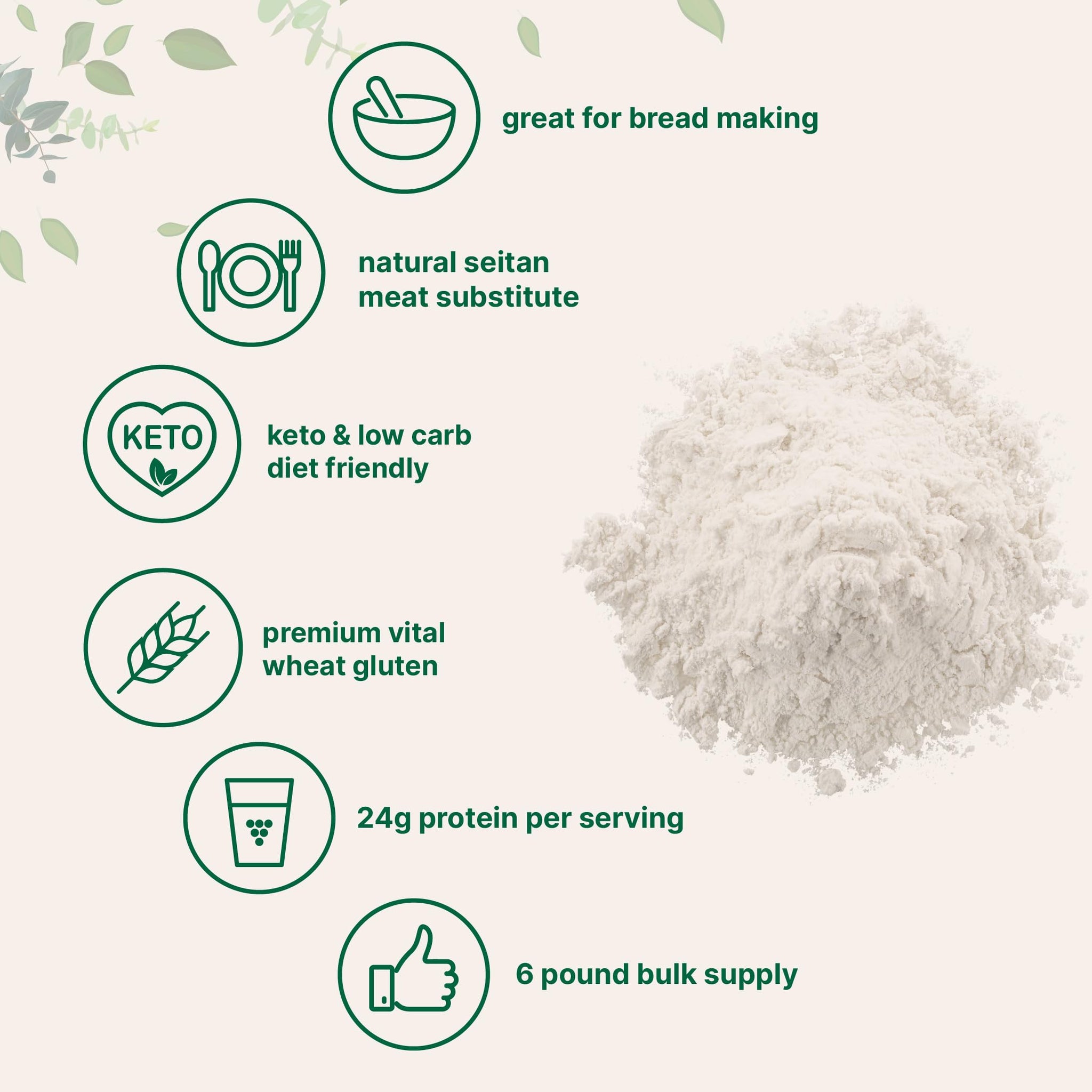 Premium Vital Wheat Gluten, 6lbs Powder | Great for Bread Making & Seitan | 24g High Protein Per Serving | Low Carb Baking Flour | Plant Based | Vegan