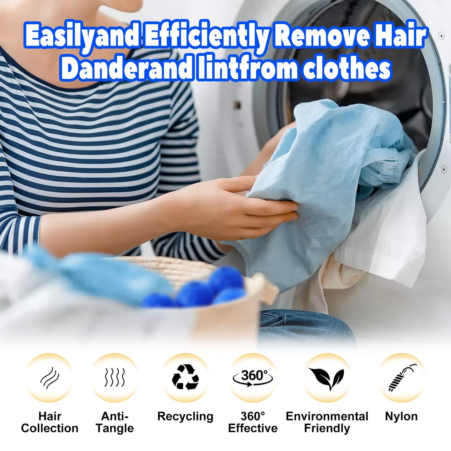 Pet Hair Remover for Laundry, Reusable Dog & Cat Hair Remover Tool, Effectively Removes Pet Hair, Lint and Dander from Bedding and Clothing, Suitable