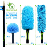 EVERSPROUT 5-to-12 Foot Duster 3-Pack with Extension-Pole (20+ Foot Reach) | Hand-packaged Cobweb Duster, Microfiber Feather Duster, Flexible
