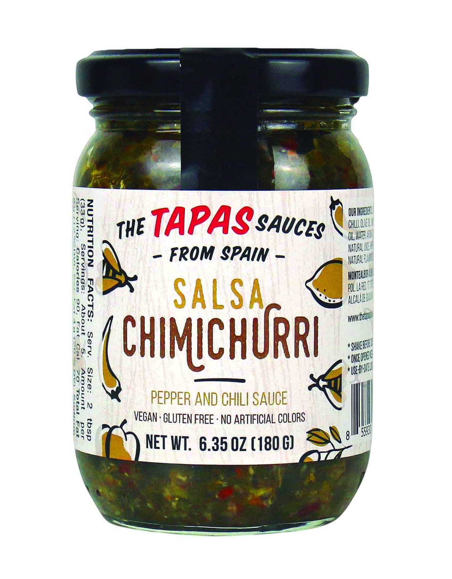 "The Tapas Sauce" Chimichurri Sauce ( Peppers and Chili Sauce) Salsa Chimichurri in a Glass Jar of 6.35 oz ( 180 g) (Pack of 18)