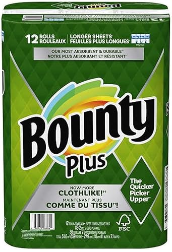 Bounty Plus Select-A-Size White Long Cloth Like 12 Paper Towel Rolls of 2-Ply 86 Sheets Each