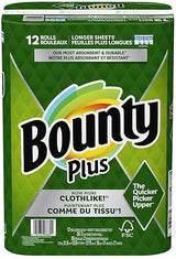 Bounty Plus Select-A-Size White Long Cloth Like 12 Paper Towel Rolls of 2-Ply 86 Sheets Each