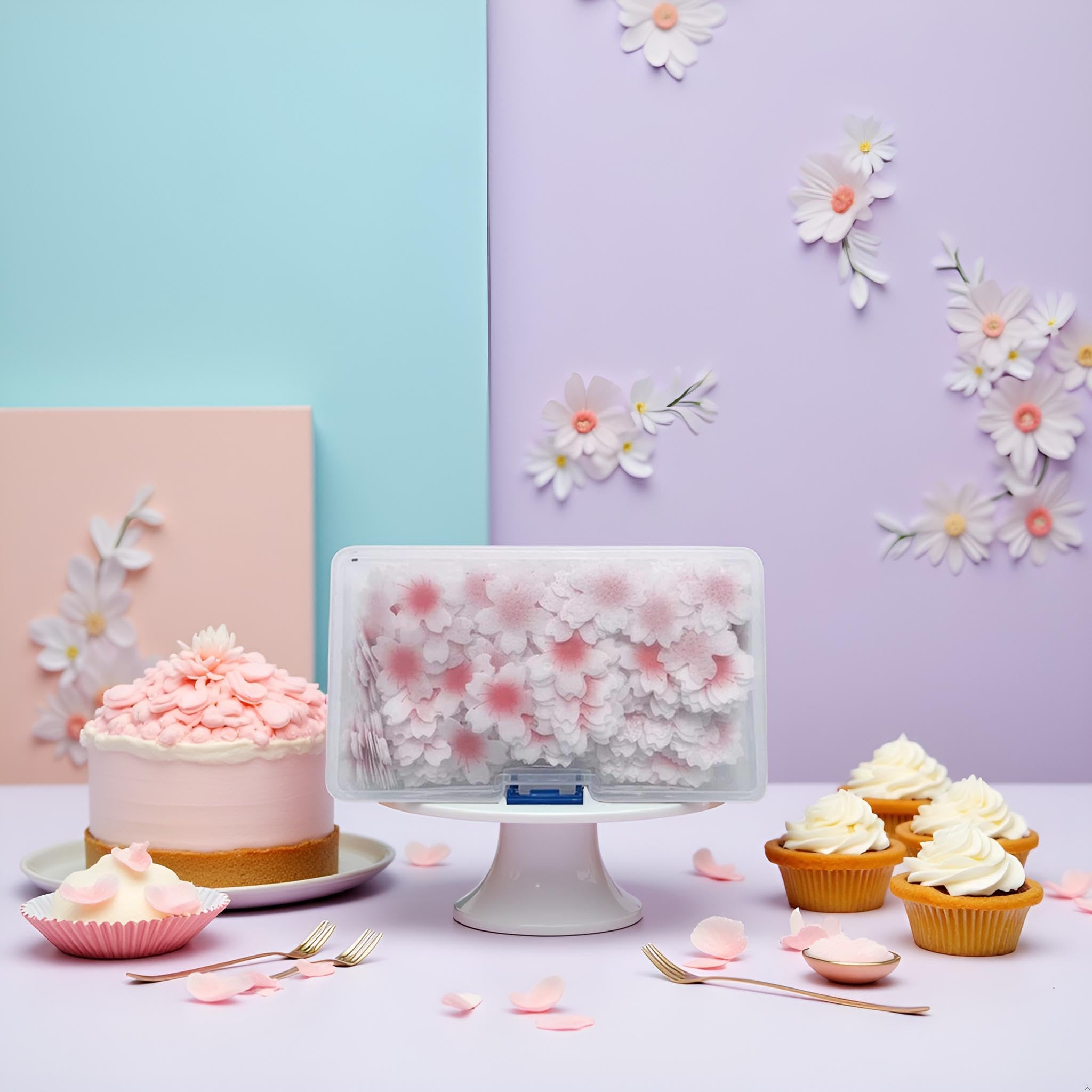 100 Pieces/Box Edible Flower Cupcake Toppers, Sticky Rice Paper Decorative Cake Cupcake Toppers for Wedding Birthday Party Cupcake Food Decoration